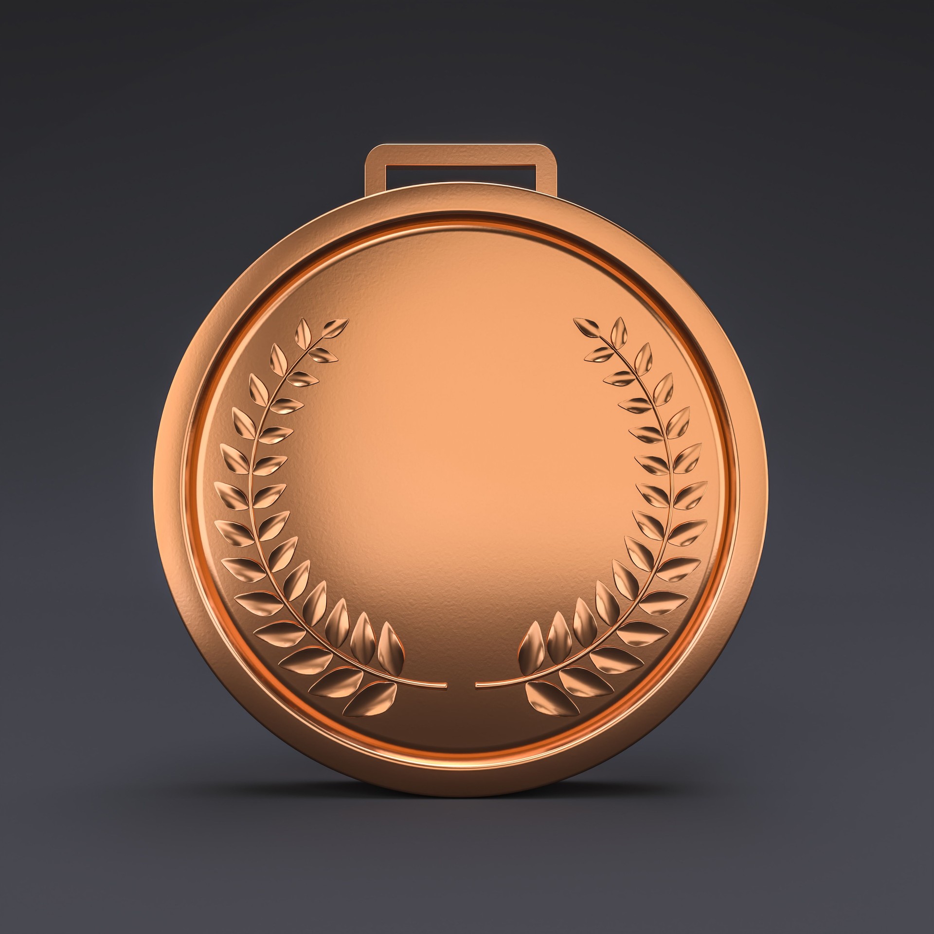 Bronze award medal with laurel wreath on grey background