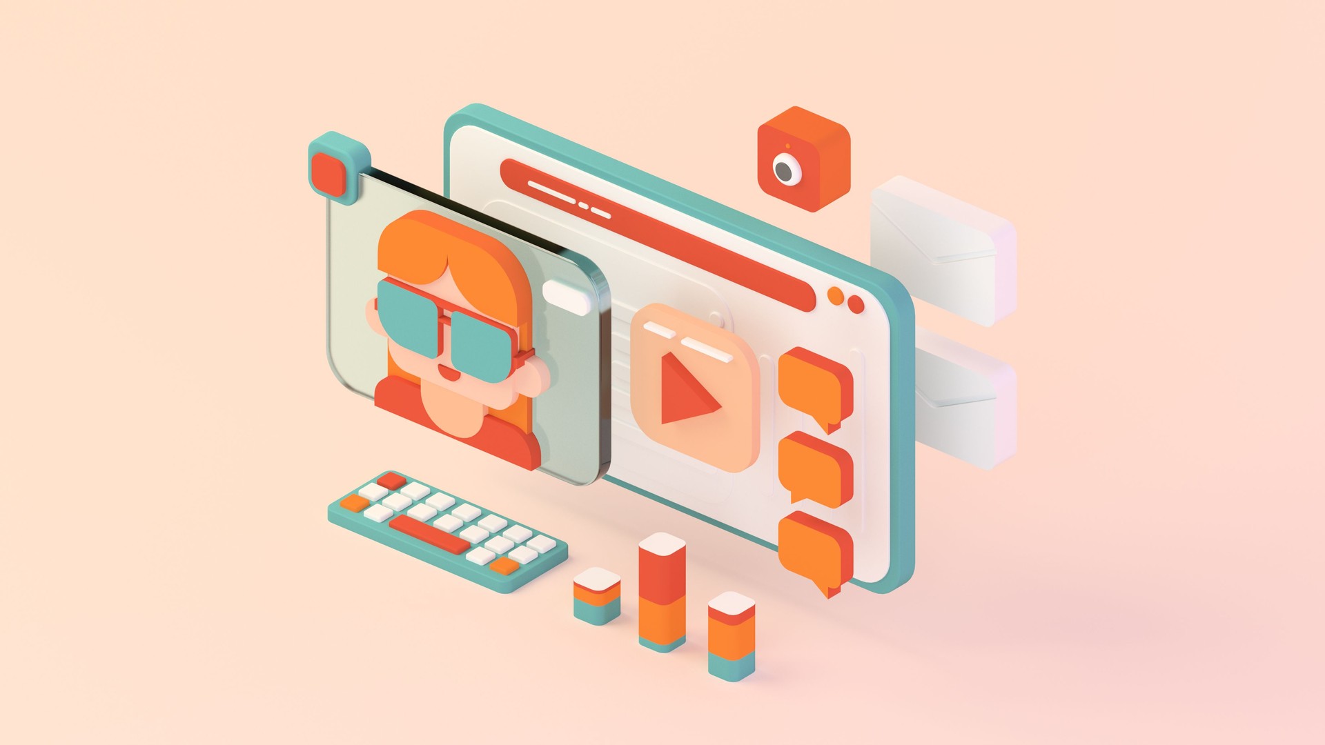 Video call Illustration in 3d